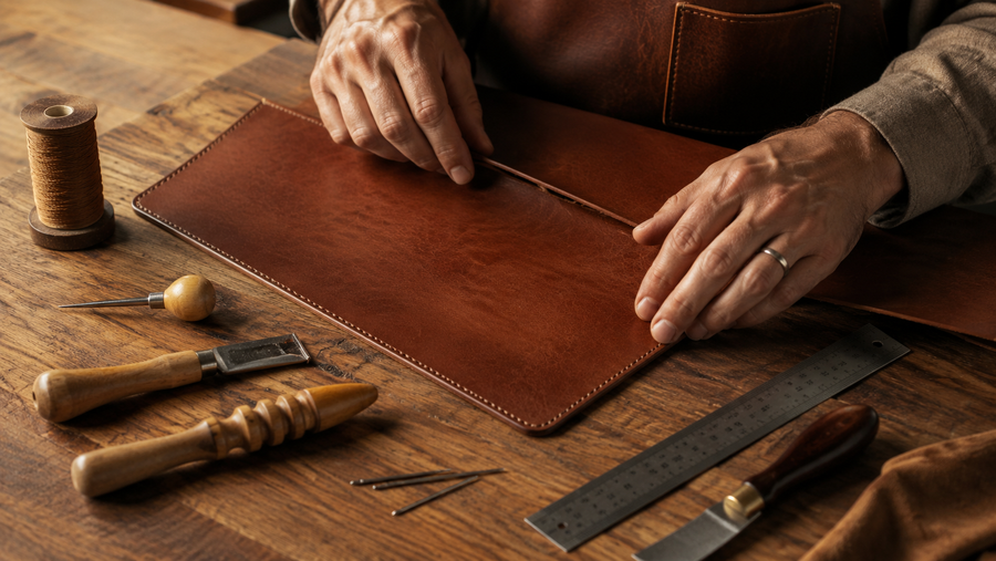 Handcrafted Leatherog leather wallet showing genuine leather texture
