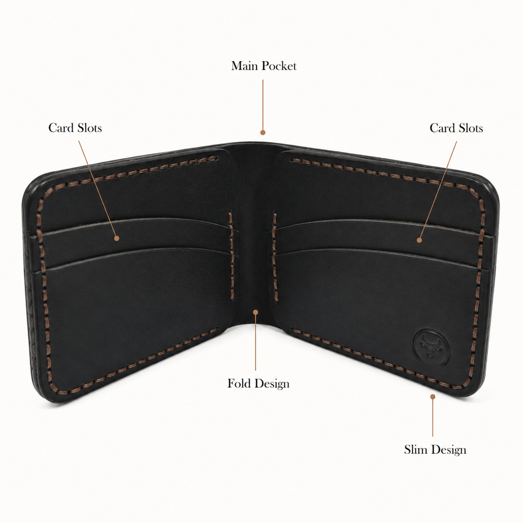 Black Crocodile-Textured Leather Bifold Wallet angled view by Leatherog