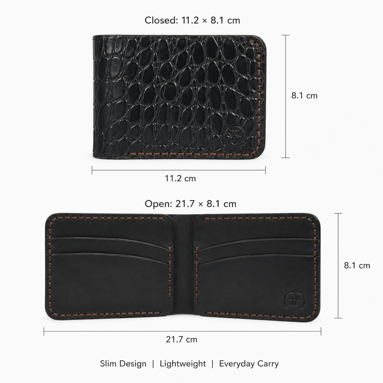 Black Crocodile-Textured Leather Bifold Wallet detail view by Leatherog
