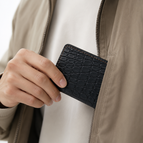 Black Crocodile-Textured Leather Bifold Wallet main view by Leatherog