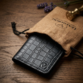 Black Crocodile-Textured Vertical Leather Wallet feature view by Leatherog