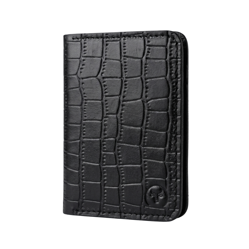 Black Crocodile-Textured Vertical Leather Wallet main view by Leatherog