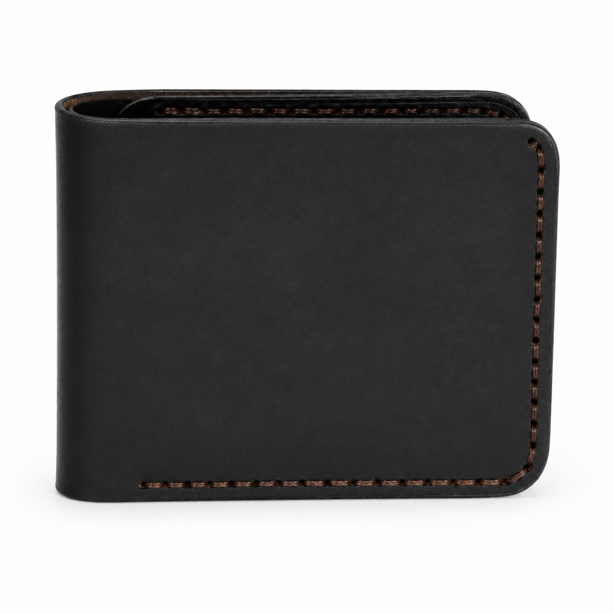 Black Curved Leather Bifold Wallet angled view by Leatherog