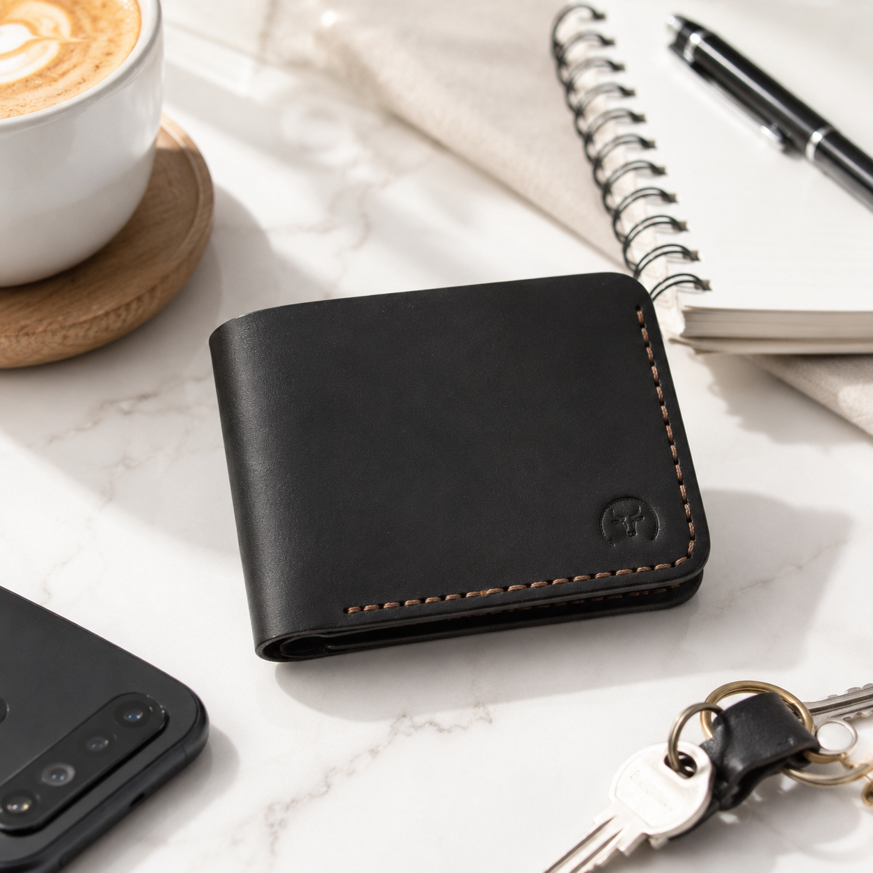 Black Curved Leather Bifold Wallet dimensions guide by Leatherog