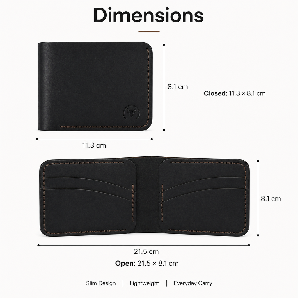 Black Curved Leather Bifold Wallet close-up view by Leatherog