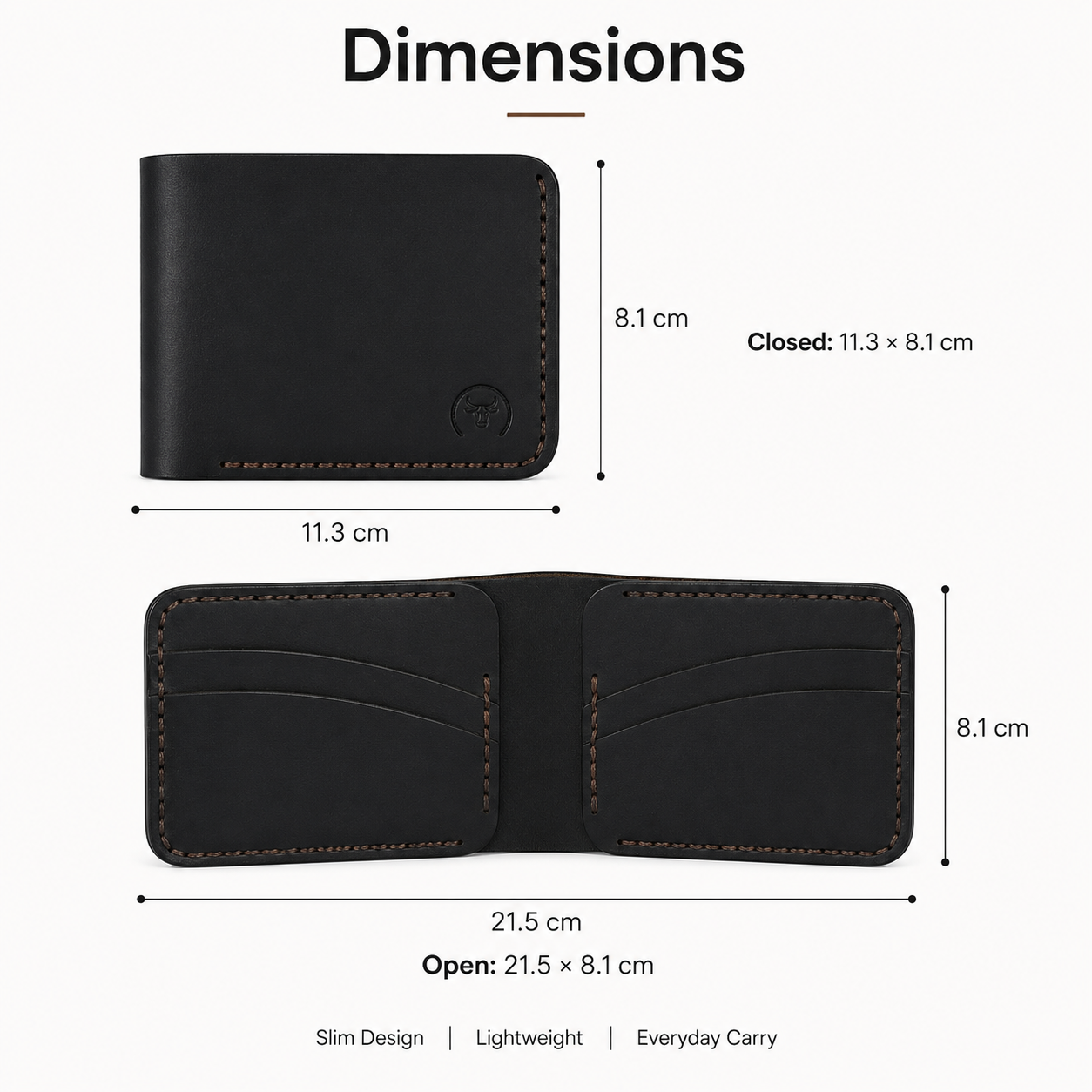 Black Curved Leather Bifold Wallet close-up view by Leatherog