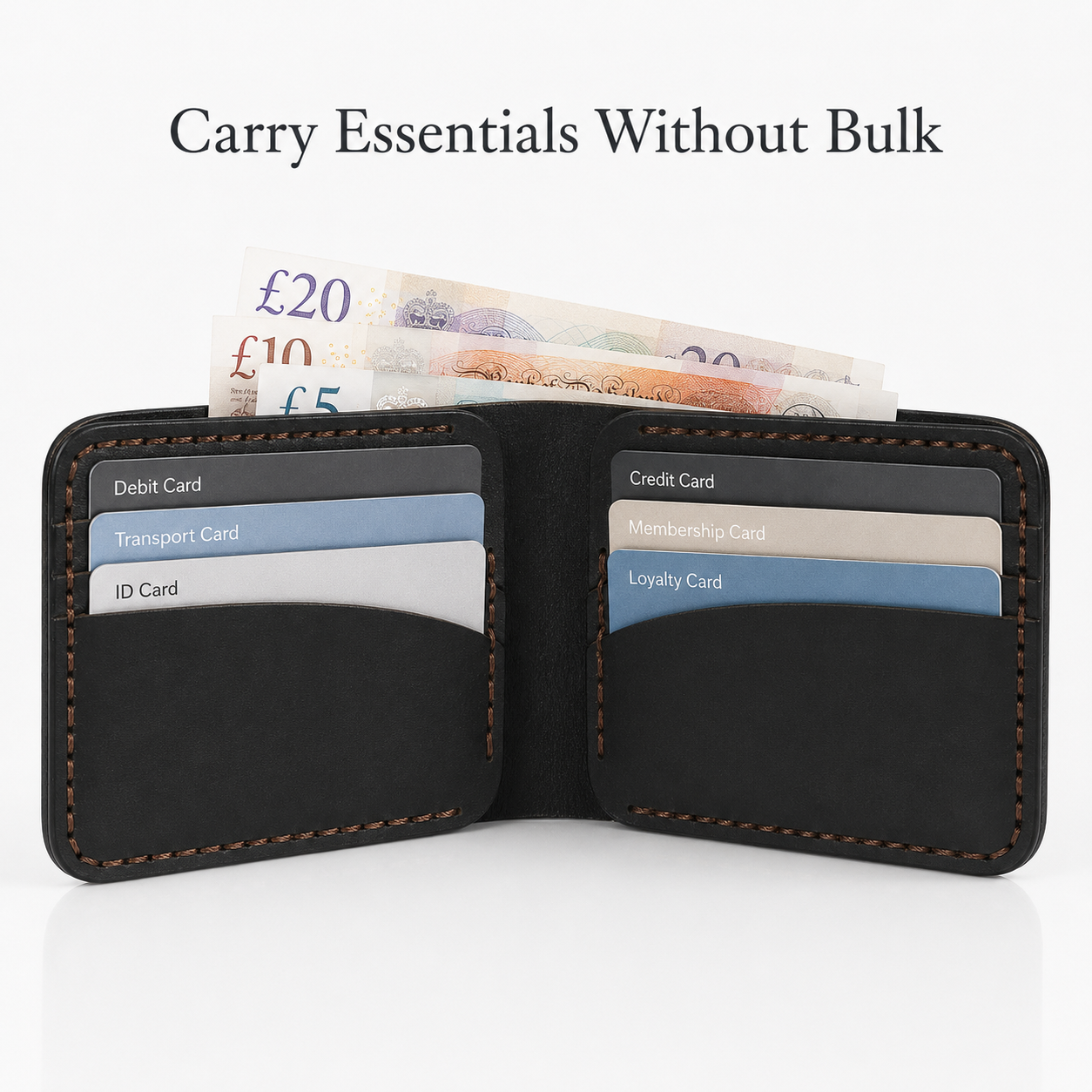 Black Curved Leather Bifold Wallet lifestyle view by Leatherog