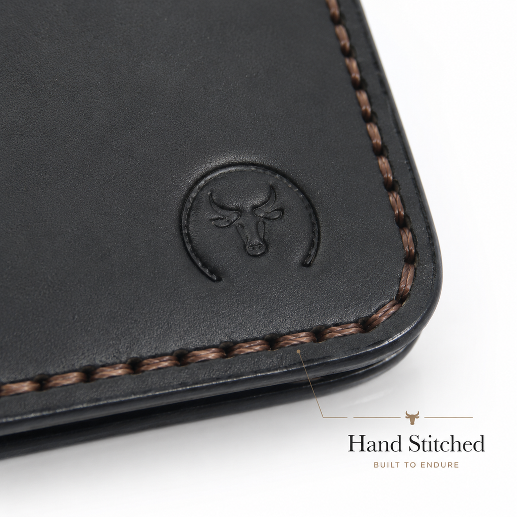 Black Curved Leather Bifold Wallet open view by Leatherog