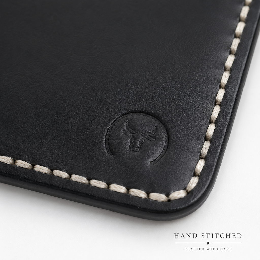 Black Executive Leather Vertical Bifold Wallet detail view by Leatherog