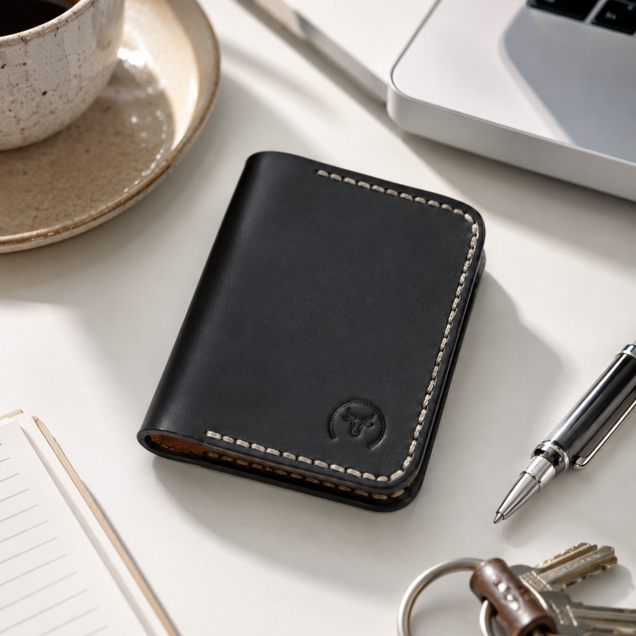Black Executive Leather Vertical Bifold Wallet dimensions guide by Leatherog