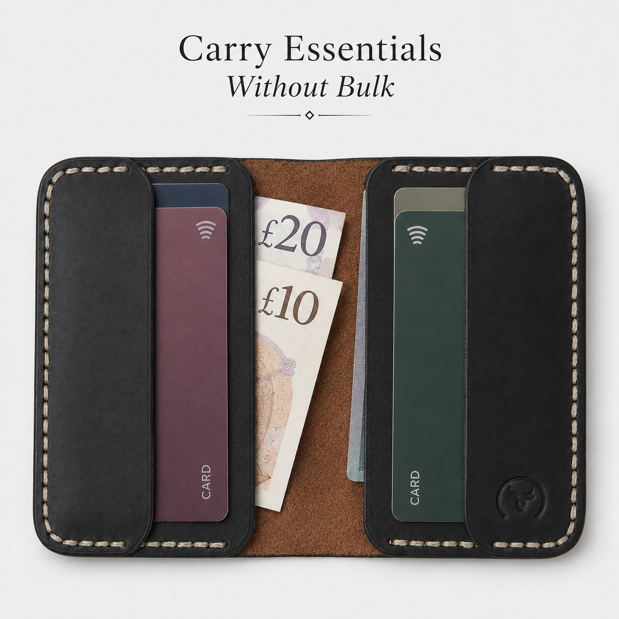 Black Executive Leather Vertical Bifold Wallet feature view by Leatherog