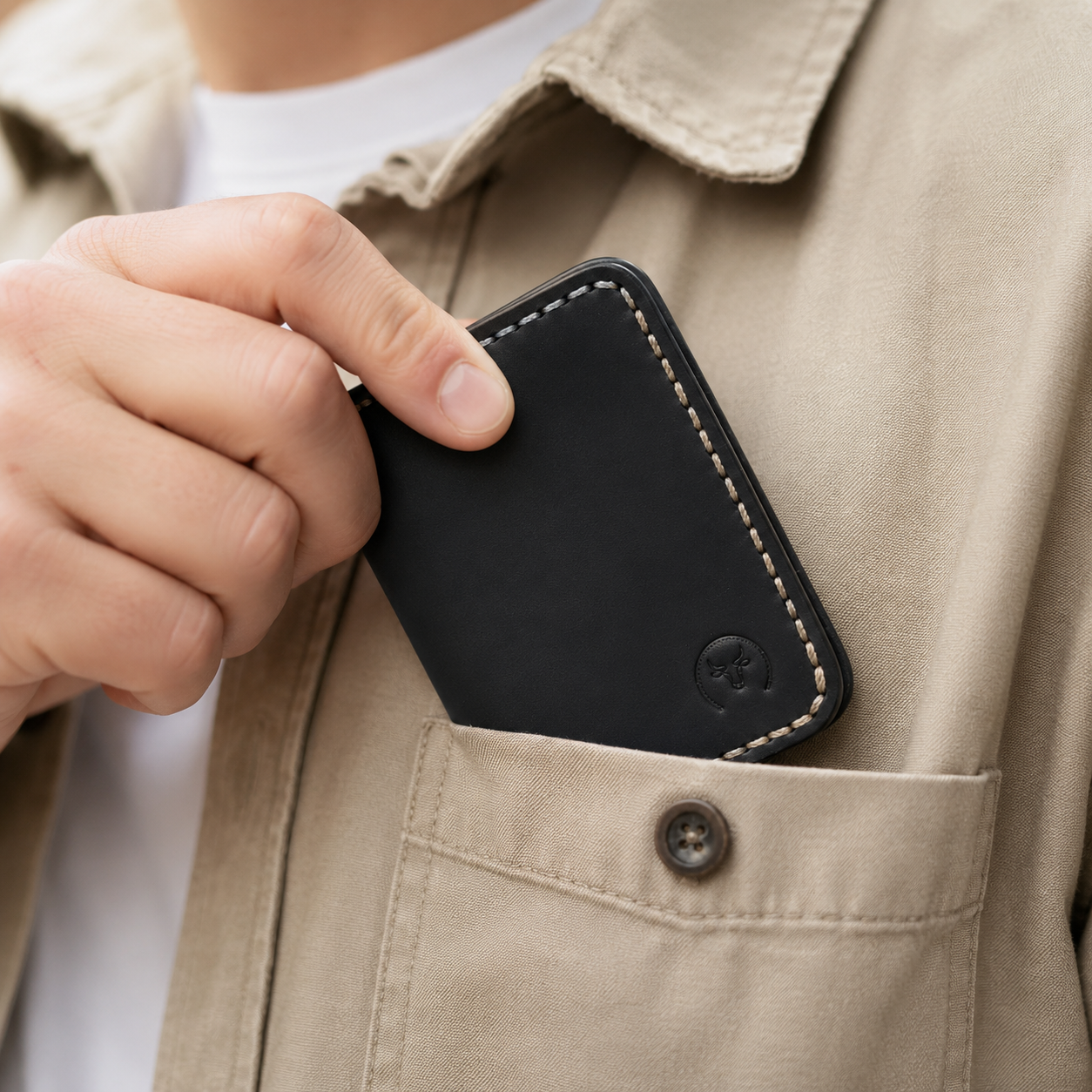 Black Executive Leather Vertical Bifold Wallet lifestyle view by Leatherog