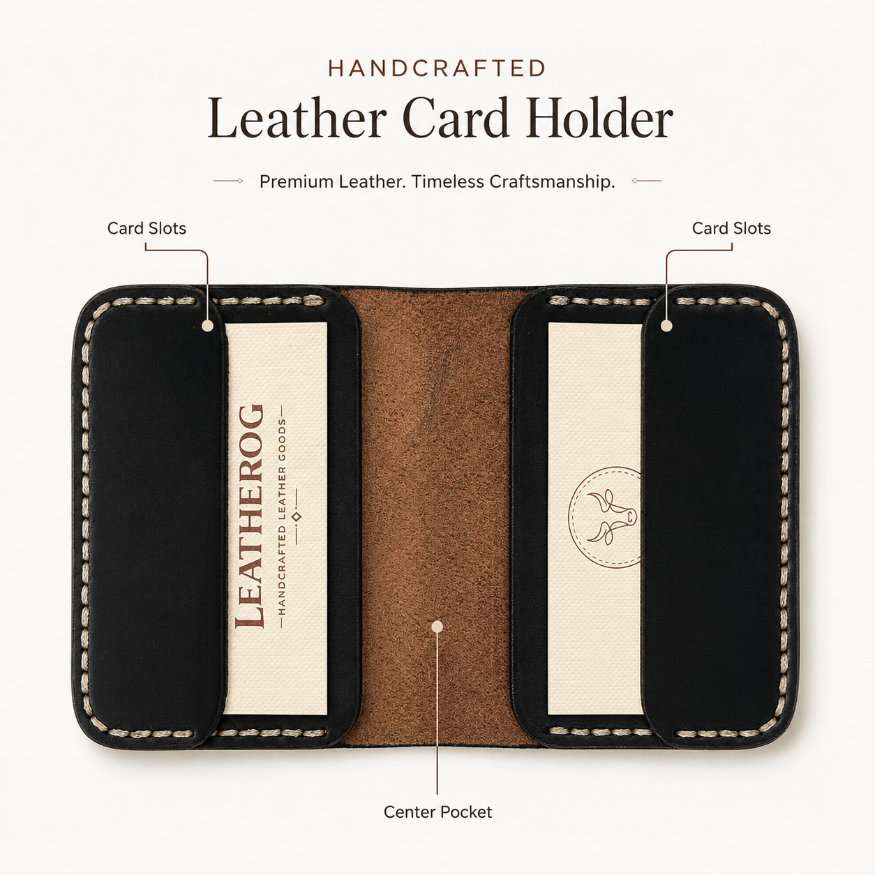 Black Executive Leather Vertical Bifold Wallet open view by Leatherog