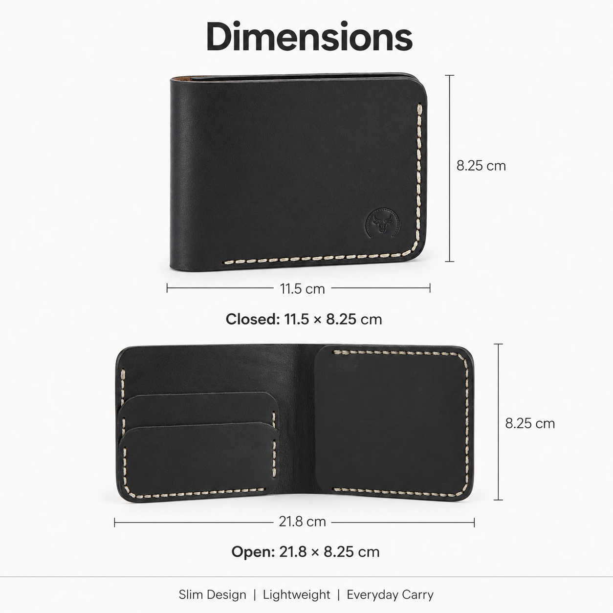 Black Modern Leather Bifold Wallet close-up view by Leatherog