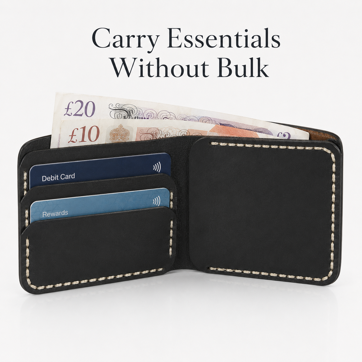 Black Modern Leather Bifold Wallet feature view by Leatherog