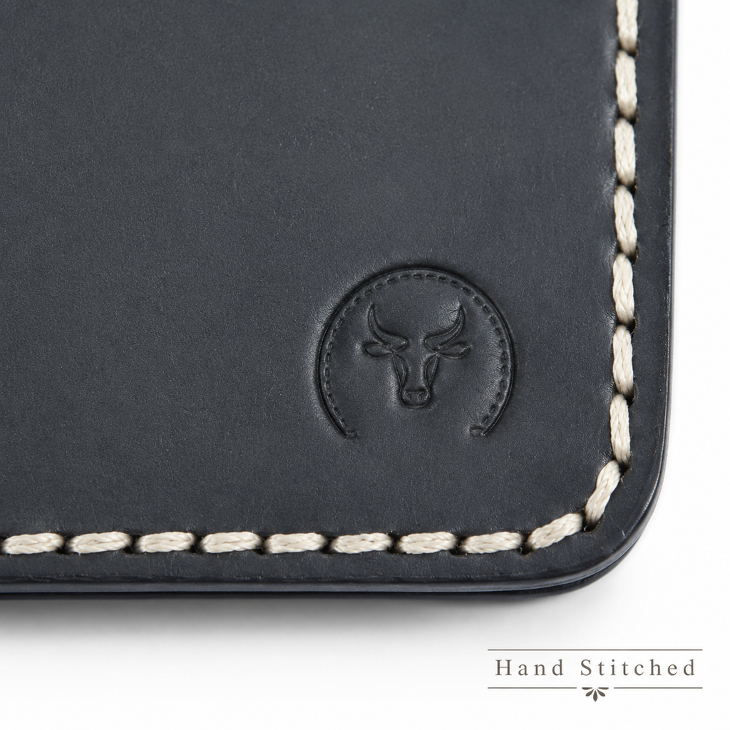 Black Modern Leather Bifold Wallet open view by Leatherog