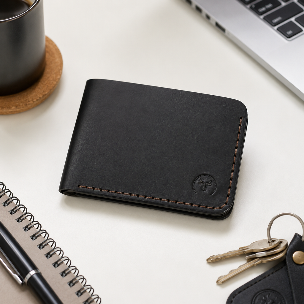 Black Urban Leather Bifold Wallet dimensions guide by Leatherog