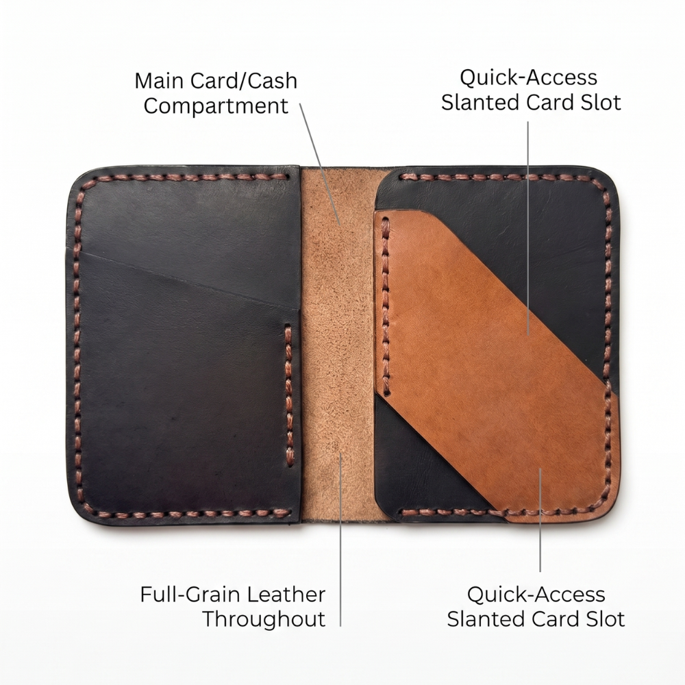 Black Vertical Leather Wallet detail view by Leatherog