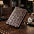 Brown Crocodile-Textured Vertical Leather Wallet dimensions guide by Leatherog