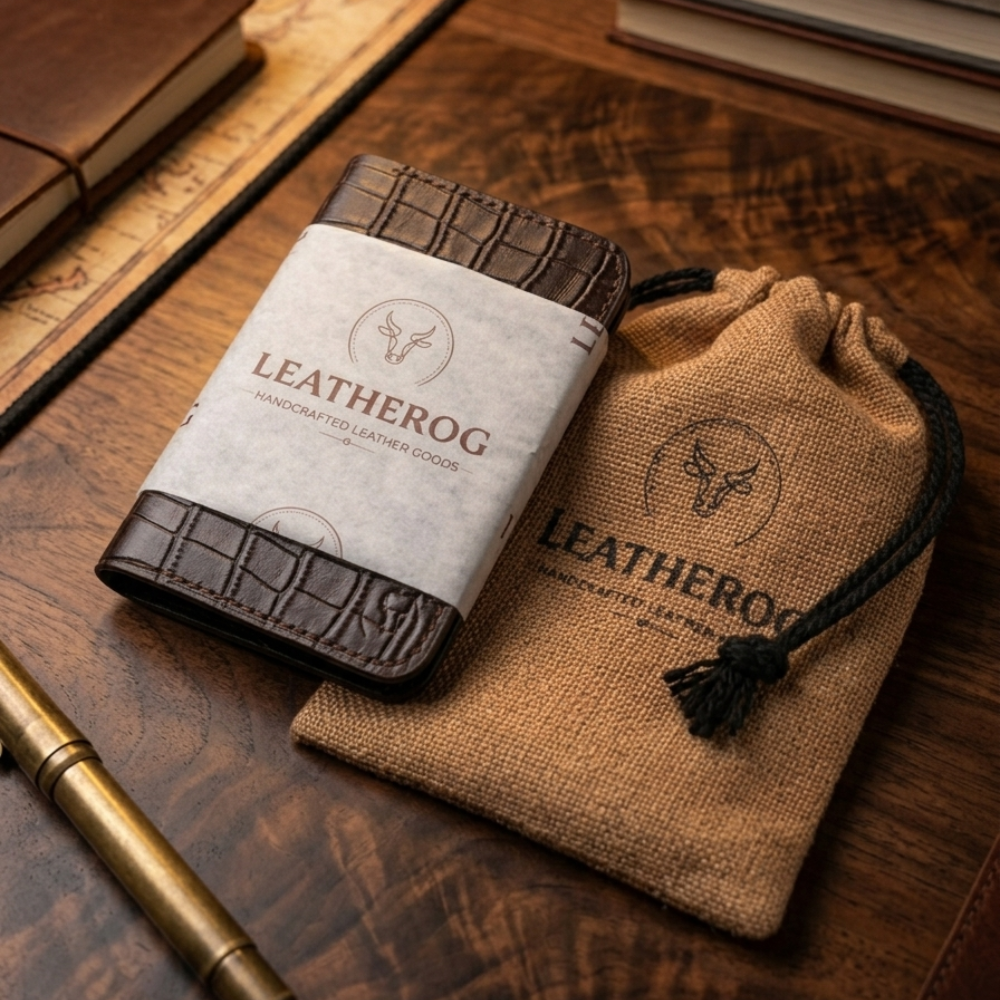 Brown Crocodile-Textured Vertical Leather Wallet feature view by Leatherog