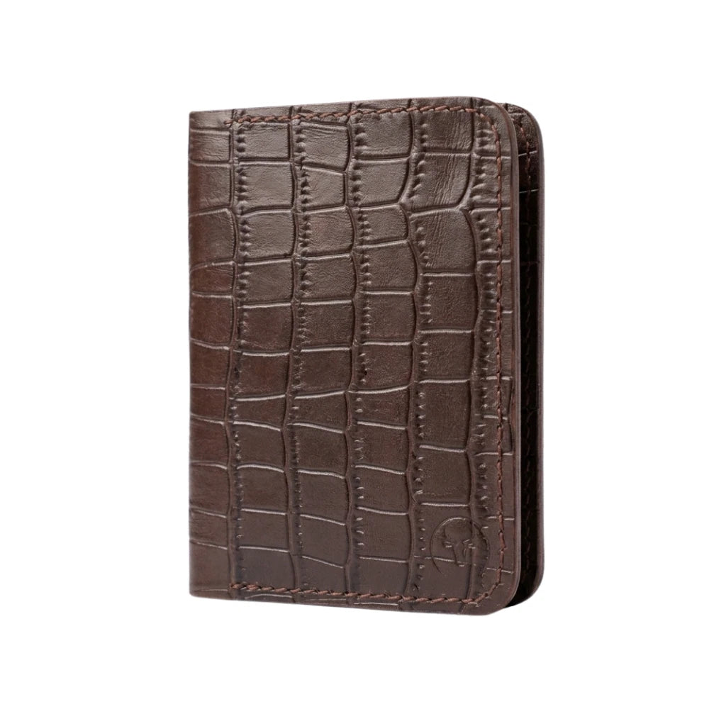 Brown Crocodile-Textured Vertical Leather Wallet main view by Leatherog