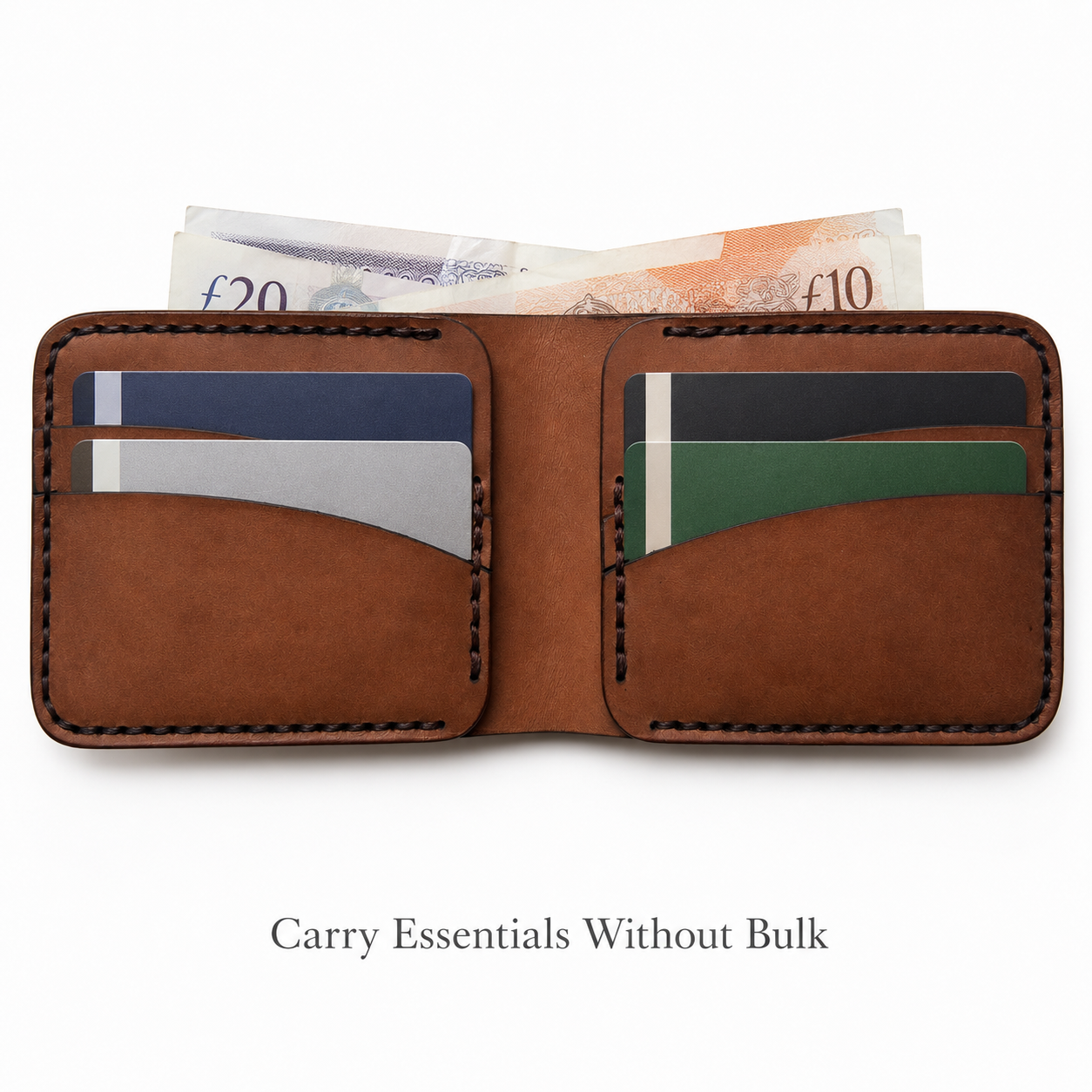 Brown Curved Leather Bifold Wallet feature view by Leatherog