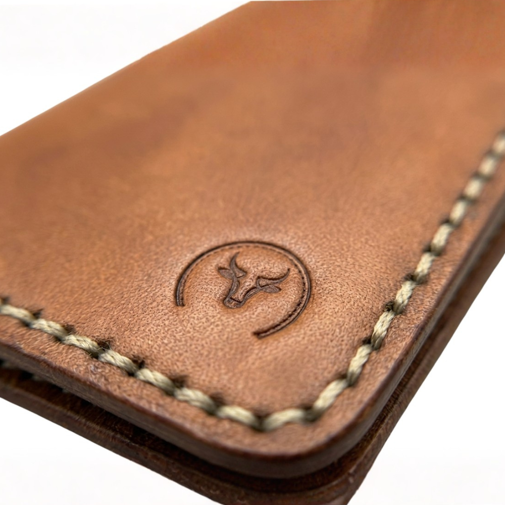 Brown Executive Leather Vertical Bifold Wallet angled view by Leatherog