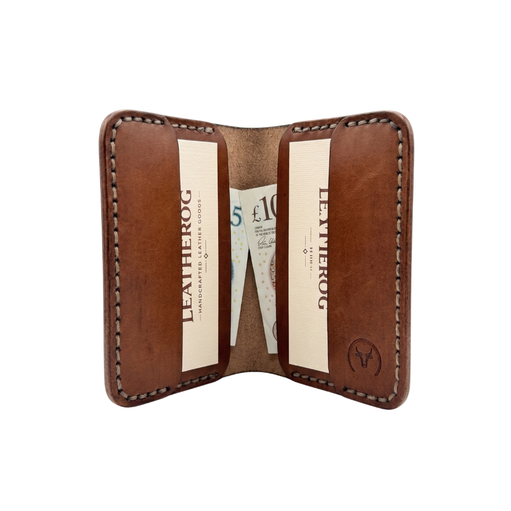 Brown Executive Leather Vertical Bifold Wallet detail view by Leatherog