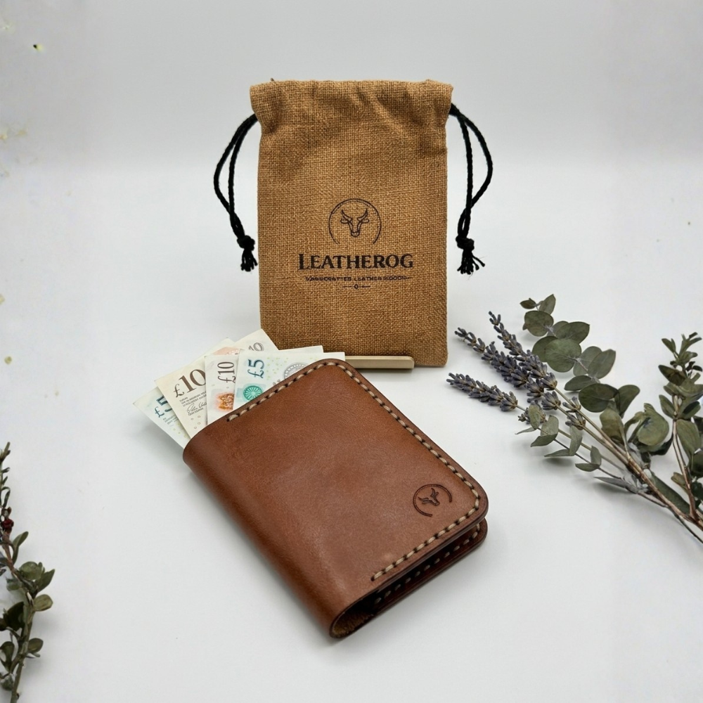 Brown Executive Leather Vertical Bifold Wallet dimensions guide by Leatherog