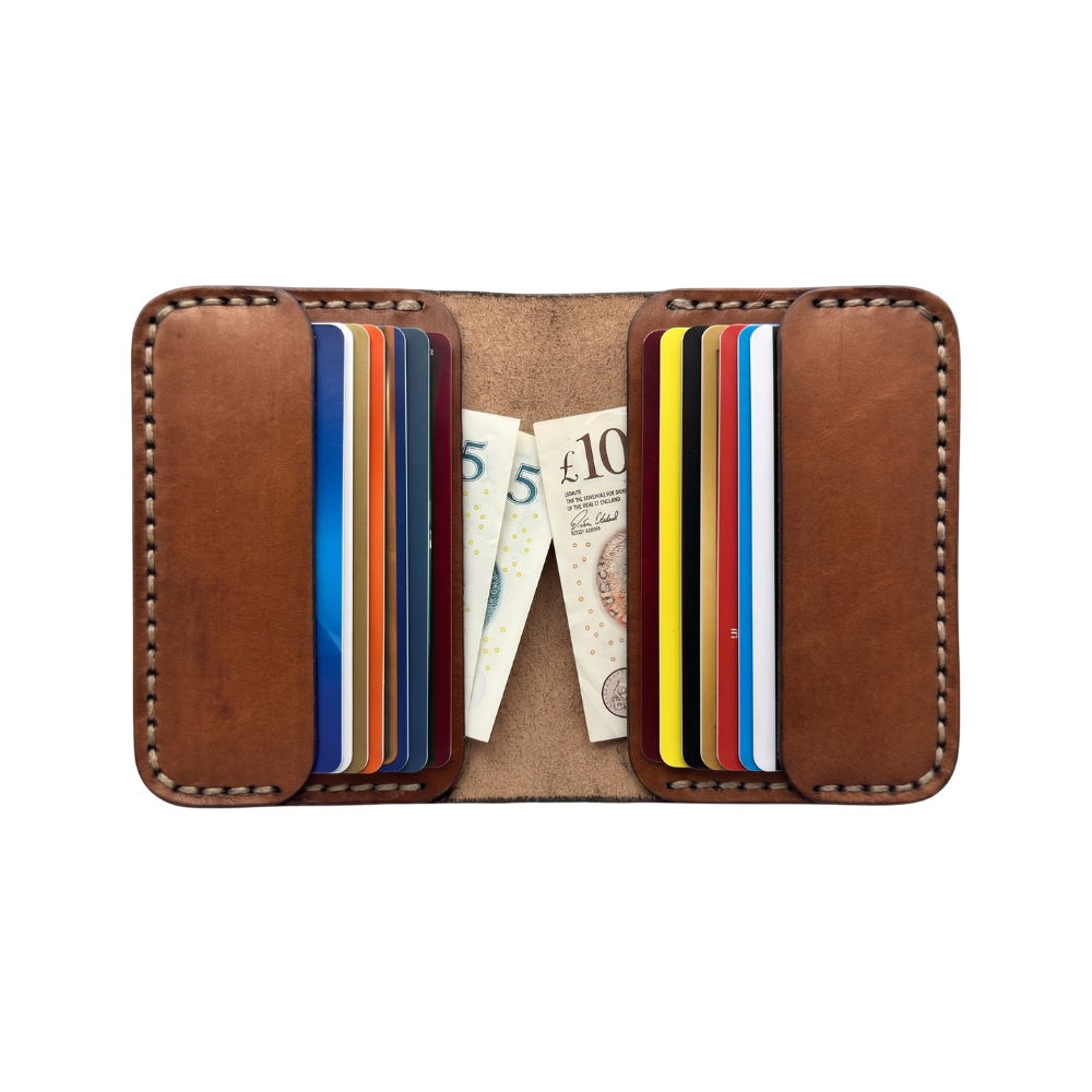 Brown Executive Leather Vertical Bifold Wallet open view by Leatherog