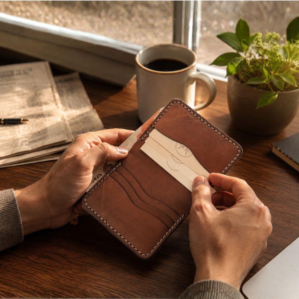 Brown Slim Leather Card Holder Wallet feature view by Leatherog
