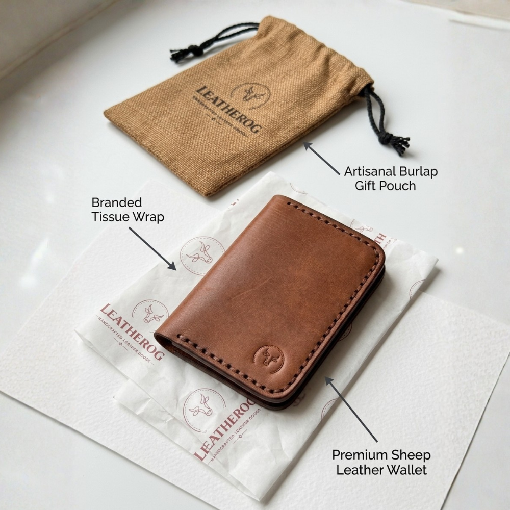 Brown Vertical Leather Bifold Wallet feature view by Leatherog