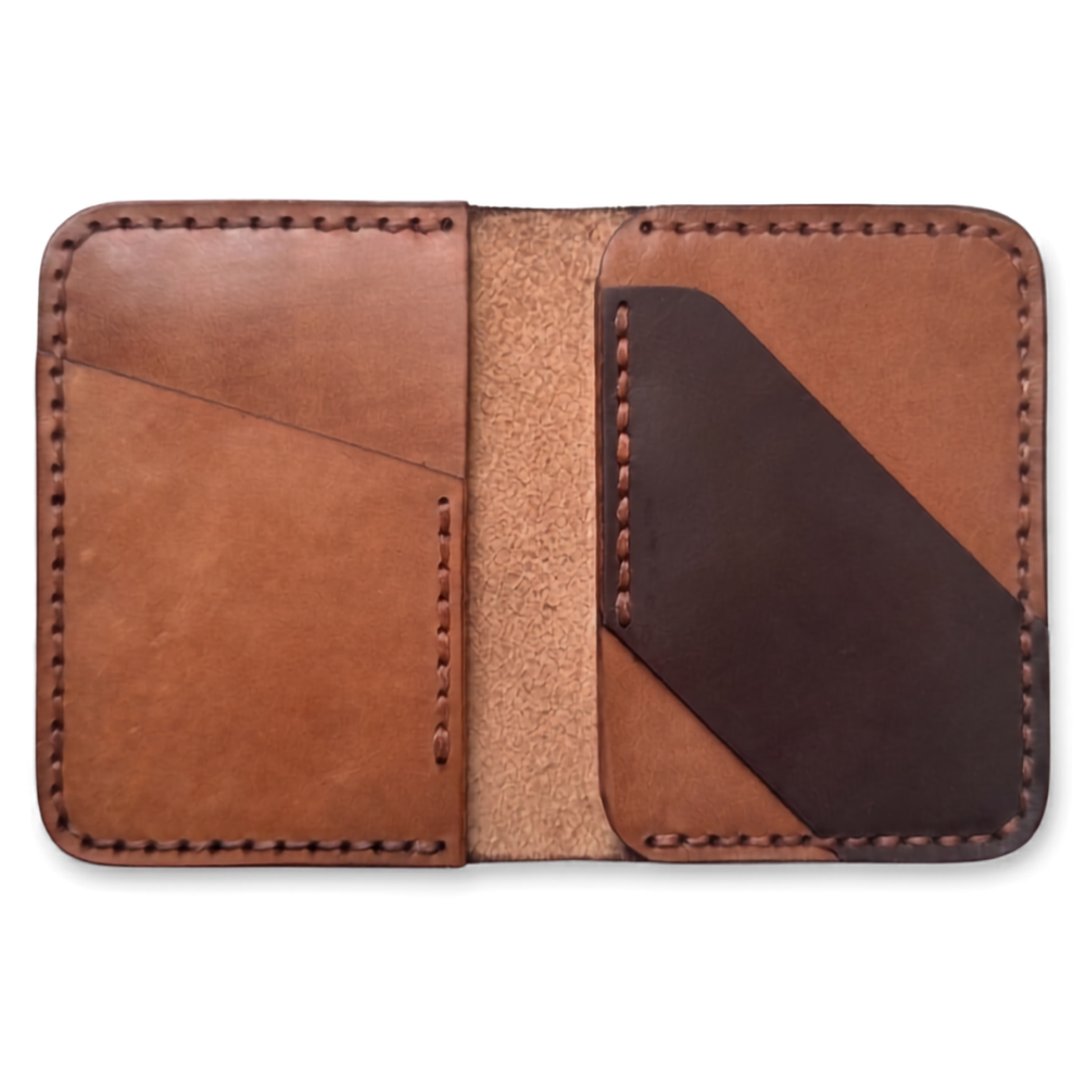 Brown Vertical Leather Bifold Wallet lifestyle view by Leatherog