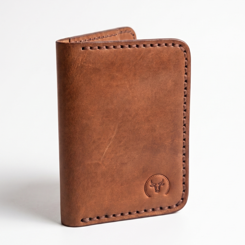 Brown Vertical Leather Bifold Wallet main view by Leatherog
