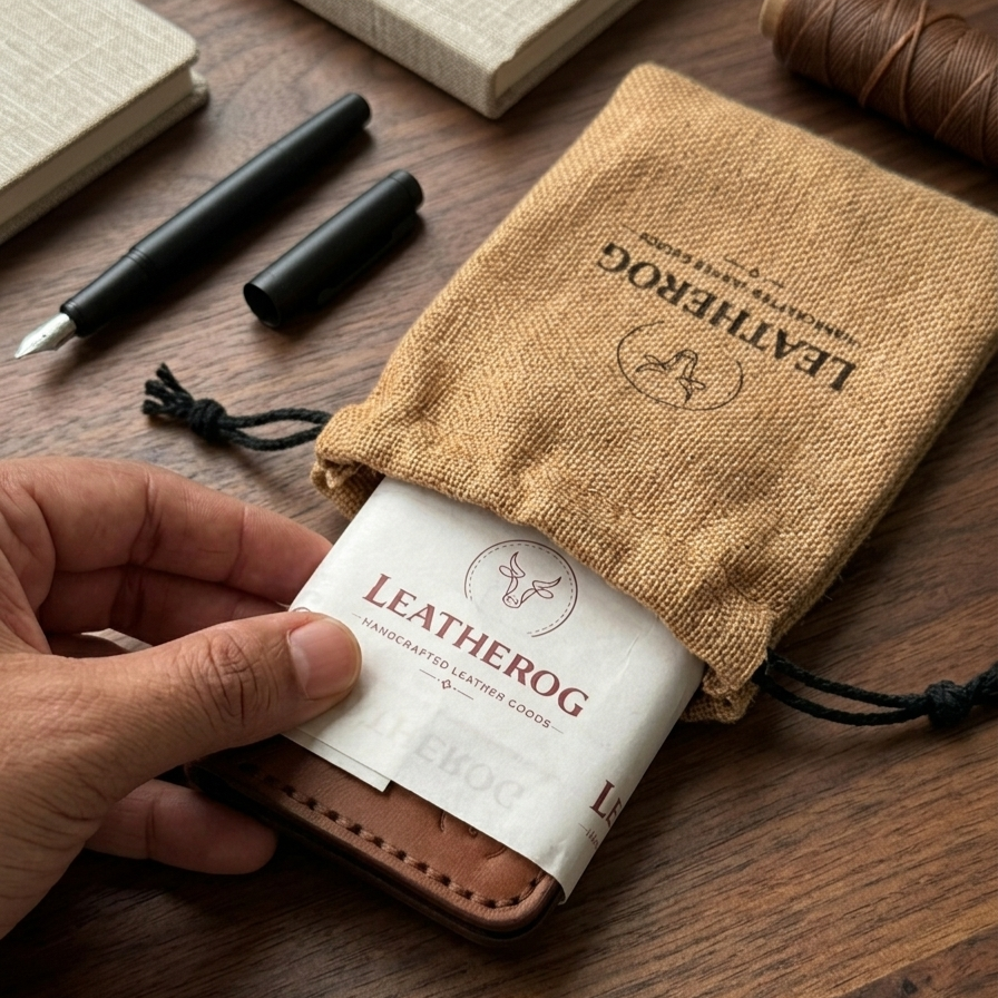 Brown Vertical Leather Bifold Wallet open view by Leatherog