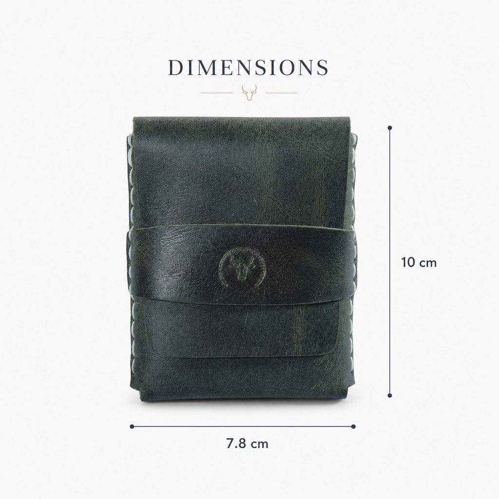 Dark Green Full-Grain Leather Card Wallet close-up view by Leatherog