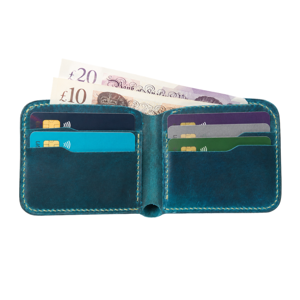 Green Classic Leather Bifold Wallet angled view by Leatherog