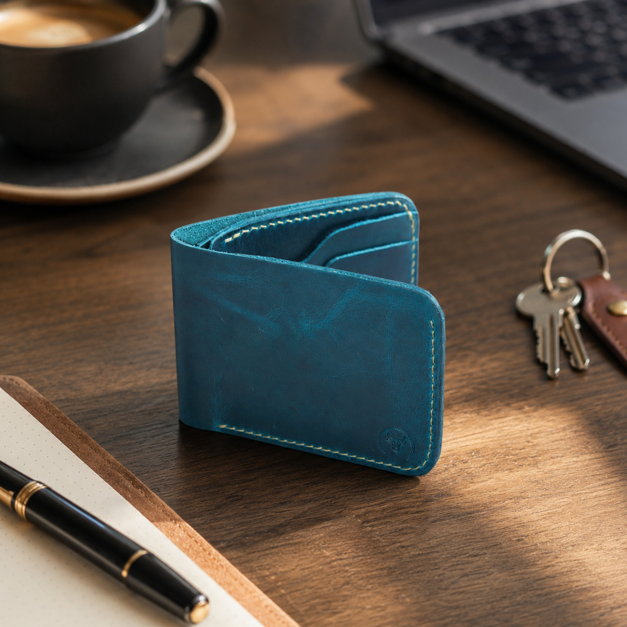 Green Classic Leather Bifold Wallet detail view by Leatherog