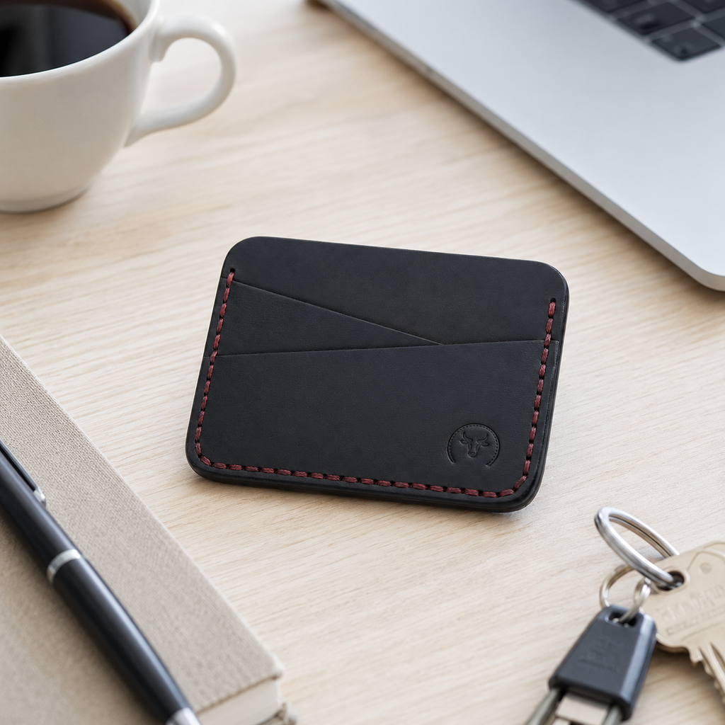 Black Minimal Leather Cardholder Wallet detail view by Leatherog