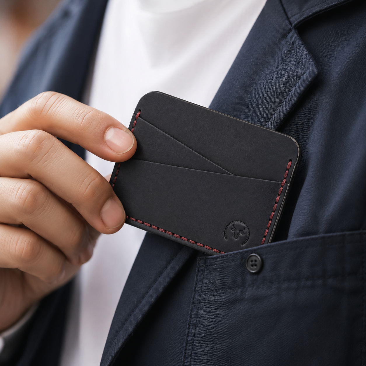 Black Minimal Leather Cardholder Wallet feature view by Leatherog