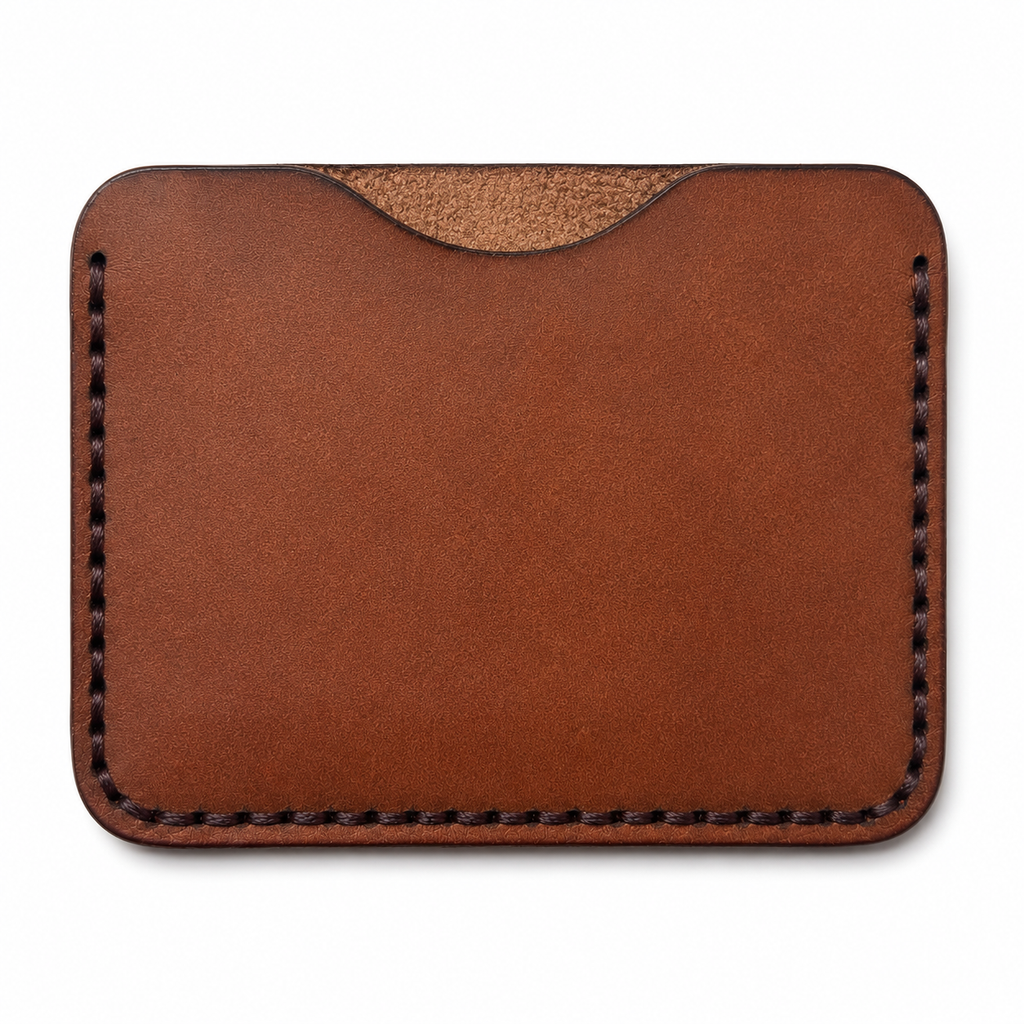 Brown Minimalist Leather Card Holder Wallet angled view by Leatherog