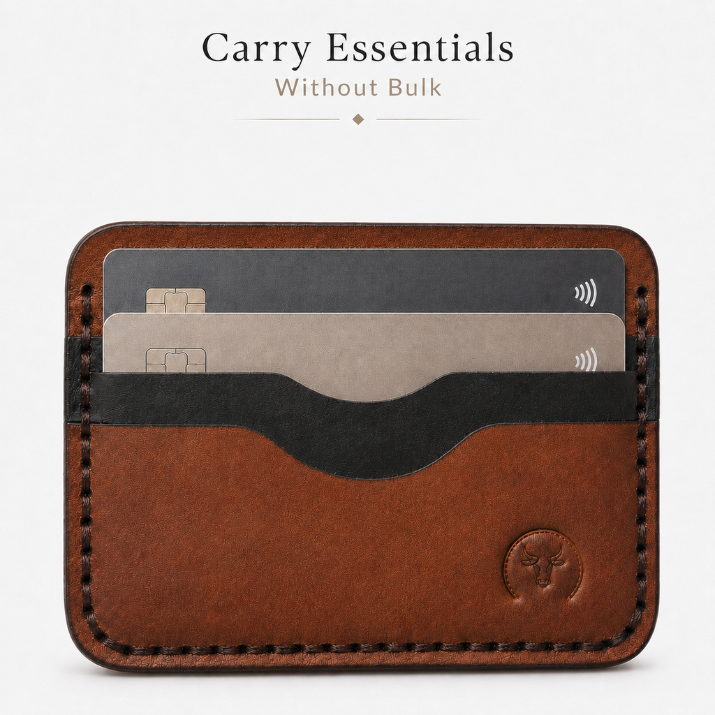Brown Minimalist Leather Card Holder Wallet dimensions guide by Leatherog