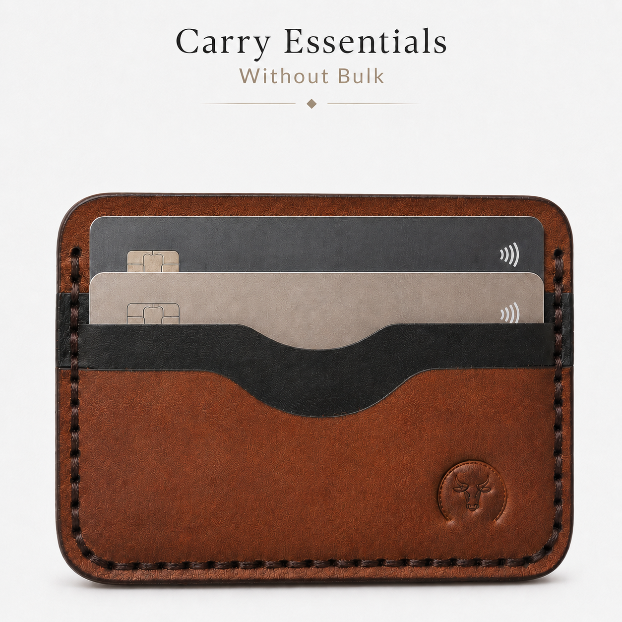 Brown Minimalist Leather Card Holder Wallet dimensions guide by Leatherog