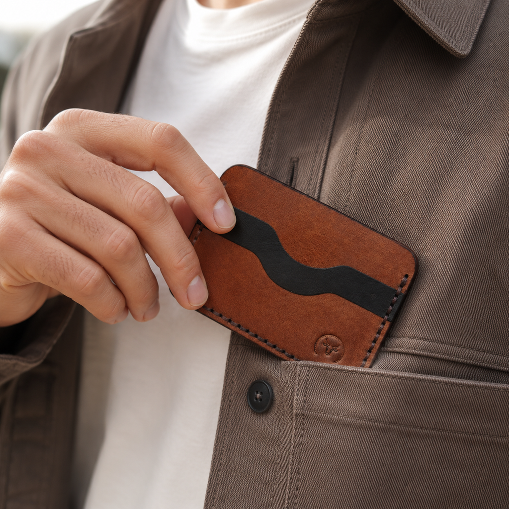 Brown Minimalist Leather Card Holder Wallet feature view by Leatherog