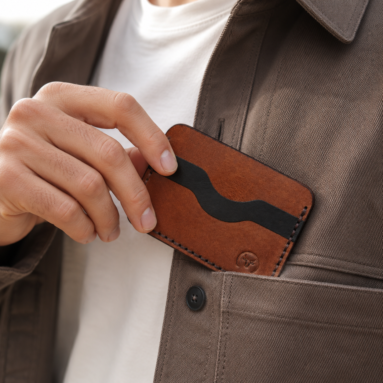 Brown Minimalist Leather Card Holder Wallet feature view by Leatherog