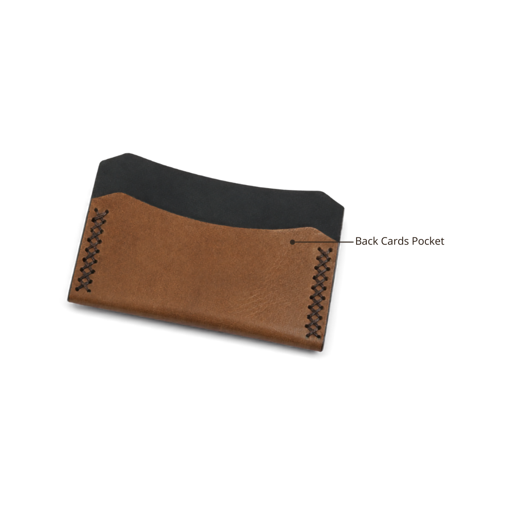 Brown Cross-Stitched Leather Card Holder Wallet angled view by Leatherog