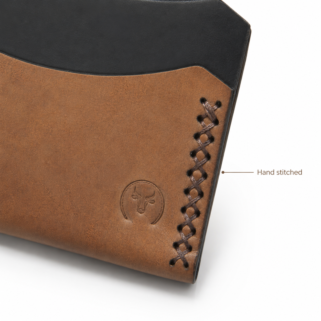 Brown Cross-Stitched Leather Card Holder Wallet detail view by Leatherog