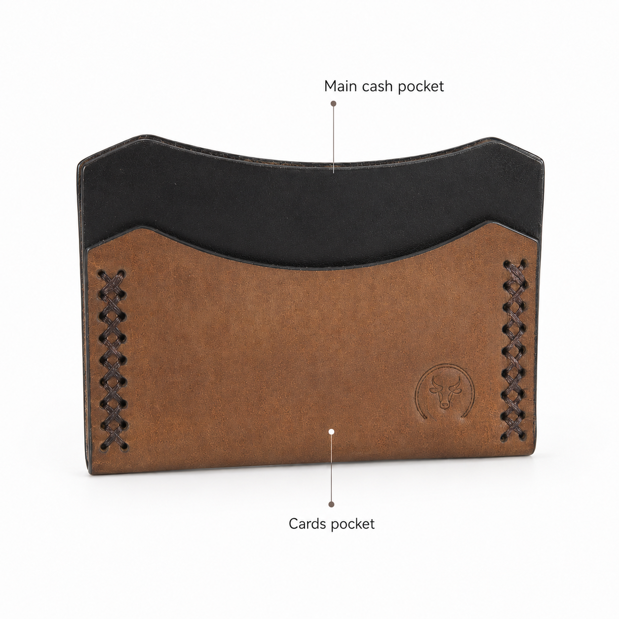 Brown Cross-Stitched Leather Card Holder Wallet open view by Leatherog