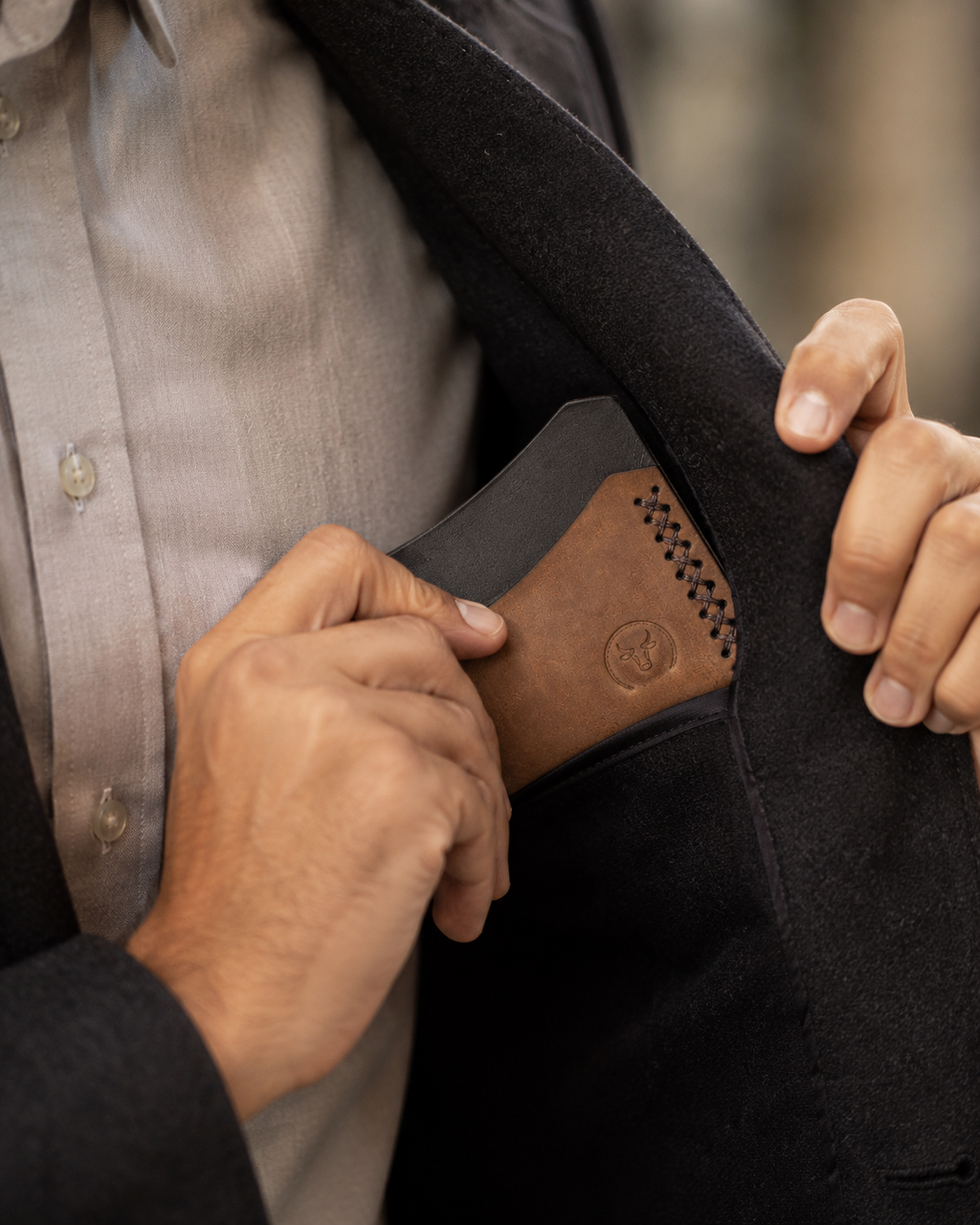 Brown Cross-Stitched Leather Card Holder Wallet feature view by Leatherog