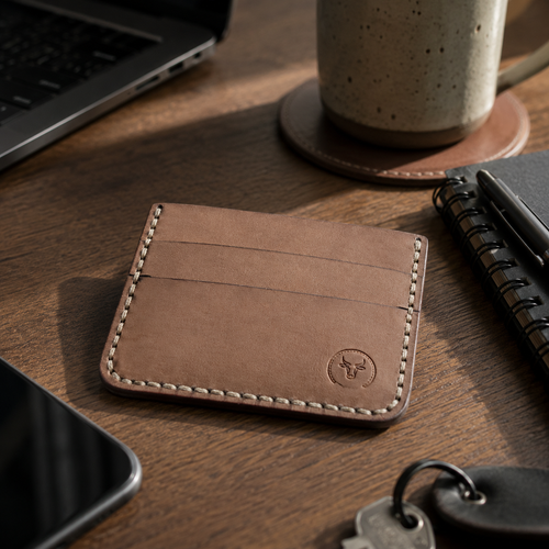 Brown Handcrafted Heritage Leather Cardholder dimensions guide by Leatherog